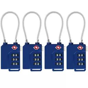 TSA Lock Security 3자리 콤비네이션 슈트케이스 수하물 가방 코드 잠금 자물쇠 딥 블루-4팩