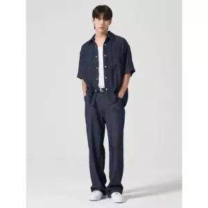 에잇세컨즈 424721HPBR 데님 와이드팬츠 린넨 라이크 팬츠 네이비 4250188