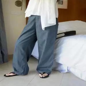 세군다 여자 일자 스트레이트 청바지 포켓 자수 배기 슬림 DOS1