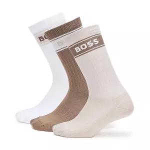 BOSS 남성용 3팩 볼드 로고 단색 면 양말, 카푸치노/크림/화이트_182455
