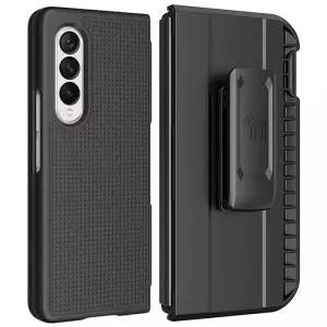 갤럭시 Z 폴드 3 5G용 클립 및 S 펜 슬롯이 있는 케이스 Nakedcellphone [그리드 텍스처] 슬림 하드 커버