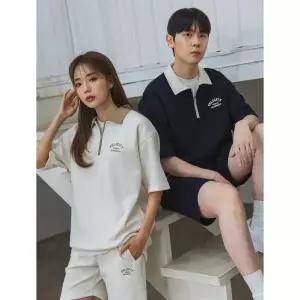 ALVINCLO FELICITY 반집업 배색 카라 반팔 맨투맨 DLX3508 (4 COLOR)