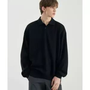 DRAW FIT 오버사이즈 벌룬 피케 니트 스웨트 셔츠 [블랙]