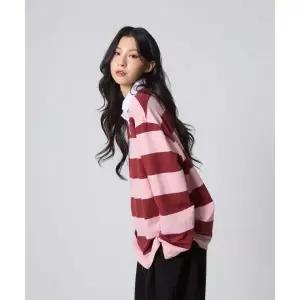 UNKNOWN PLANET 스트라이프 럭비 카라 셔츠 핑크