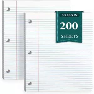 루즈 페이퍼 200장 노트북 10.5인치 대학용 용지 홀 펀치 바인더 링 안감 8인치 x 필러