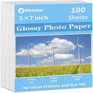 Reastar 사진 용지 5 x 7 인치 100 장의 광택 프린터 DIY 칩 가방용 즉석 건조 전단지 카드 달력 및 브로셔