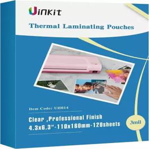 Uinkit 120팩 열 라미네이팅 파우치 3백만 시트 4.3x6.3인치 밀봉된 4x6 포토 카드 문서 광택 투명