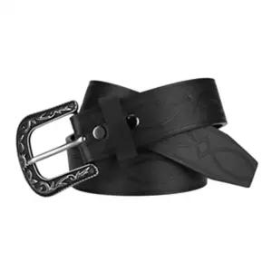 Wrangler 남성용 38mm 부츠 스티치 패턴 플로럴 에칭 버클 벨트, 블랙.