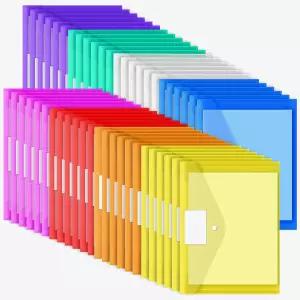 EOOUT 48개 플라스틱 봉투 폴리 스냅 버튼 잠금이 있는 투명 문서 폴더 글자 크기 학교 숙제 사무실 정리용