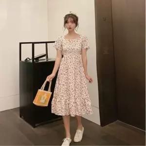 에이치플러스몰 여성 여름 반팔 플라워 스모그 밴딩 롱원피스 3컬러 여자원피스 플라워원피스