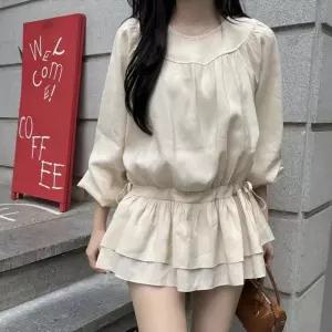 캉캉 퍼프 프릴 스트링 미니 원피스 여성 데일리 스커트