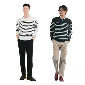 [체이스컬트] 남성 기본 스트라이프 카라 니트 2컬러