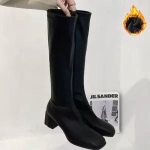 여성 사각코 가죽 기모안감 겨울 패션 부츠 여성부츠 겨울부츠 털부츠 캐주얼부츠