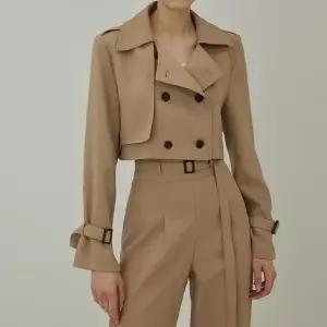 미니 여자 카라넥 더블 트렌치 크롭 숏 자켓 (9940914A)