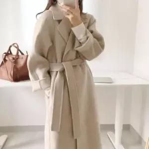 롱코트 클래식 여성 롱 모직 더블카라 겨울 허리끈 코트