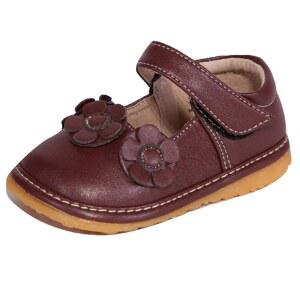 Little Mae's Boutique Mary Jane 용 삑삑이 신발, 탈착식 스퀴커와 조절 가능한 스트랩이 있는 이상적인 워킹화 - 어린 소녀를 위한 부드러운 밑창 브라운