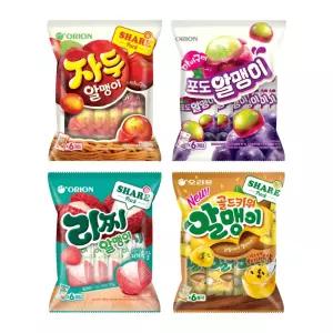 오리온 자두 216g + 포도 216g + 리찌 216g + 골드키위 216g 알맹이 젤리 4종세트