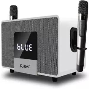 RHM 22 노래방 기기 강력한 사운드 딥 베이스 2 UHF 무선 마이크 및 5가지 음악 모드 AUX /USB /PC 지원 홈