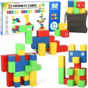 35세 48세 를 위한 딜라브나 32PCS 마그네틱 빌딩 블록 3D 큐브 감각 STEM