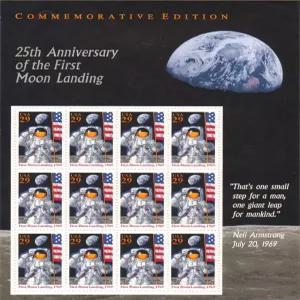 USPS 기념판 첫 달 착륙 25주년 (닐 암스트롱 969년 7월 20일) (2장) 29센트 우표 994 284
