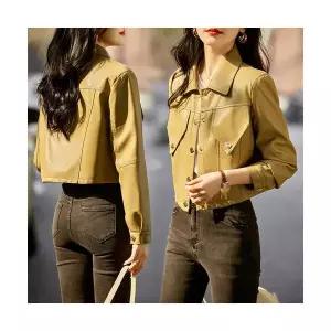 와칸다 여자 여친 가죽무스탕 코트 숏레더 PU가죽 라이더 재킷 KKE3