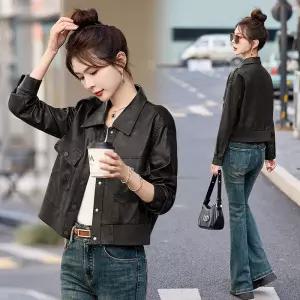 와칸다 여친 가을 숏봄 라이더복 PU재킷 가죽무스탕 가죽 코트 KKE3