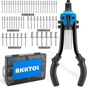 AKKTOL 리벳 건 키트 20 블라인드 된 4인치 팝 5 노즈가 3인치 도구 금속 거터 및 자동차용 3/6인치 8인치