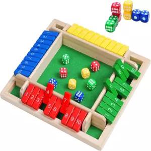 Shut the Box Dice 게임 와 성인을 위한 여행 사이즈 4인용 클래식 나무 테이블탑 엔터테인먼트 보드