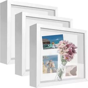 섀도우 박스 프레임 3D 액자 아크릴 기념품 공예품 티켓 및 사진용 케이스 3pcs-화이트 8x8