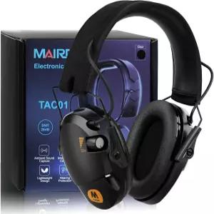 MAIRDI 전자 사격 귀 보호 23dB NRR을 갖춘 청력 이어머프 소음 감소 및 사운드 증폭 마이크 2개를 헌팅