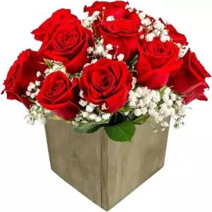 8 레드 로즈 + 나무 꽃병 아쿠아블로움 편곡 아라벨라 꽃다발 배달용 신선한 꽃 생일 선물 축하 기념일