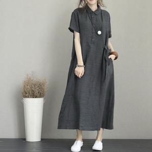 시원한 린넨 카라 반팔 롱원피스 여름 빅사이즈