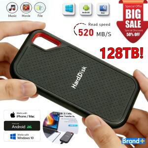 128TB 대용량 외장 하드 드라이브 저소음 작동 모바일 수납함 SSD USB3.2 Type-C PC MAC용 고속 전송