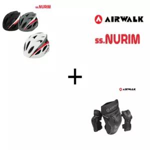 [NURIM/에어워크]성인 자전거 킥보드 인라인 라이딩 AERO S-100 헬멧+키네틱보호대세트