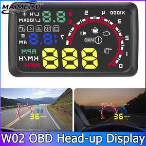 호환 3 5인치 W02 HUD OBD2 헤드업 디스플레이 게이지 속도계 전압 소비량 유리 프로젝션 온보드 컴퓨터 수온