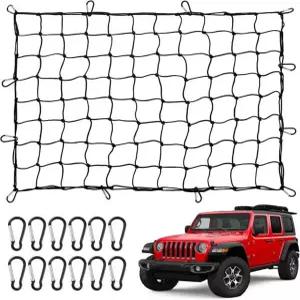 레니테코 헤비 듀티 보트를 내후성 포함으로 - 6'x8'까지 확장 짐을 4 x4 화물망 위한 메쉬 트레일러 무거운 SUV 트럭 지프 카라비너 확보합니다 금속 수납 3' x 4'