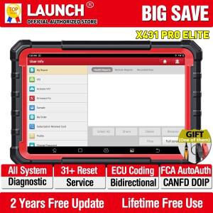 LAUNCH X431 PRO ELITE O2 스캐너  시스템 자동차 진단 도구 ECU 코딩 양방향 CAN DOIP FCA 31  서비스