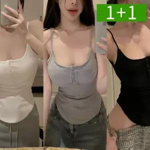 [OMT]1+1 무지 라운드 여성 캡나시 스판 이너 민소매 나시티