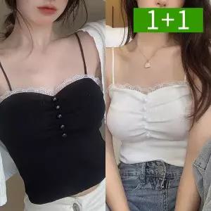 [OMT]1+1 펄셔링 레이스 여성 민소매 나시티 골지 크롭 이너 끈나시