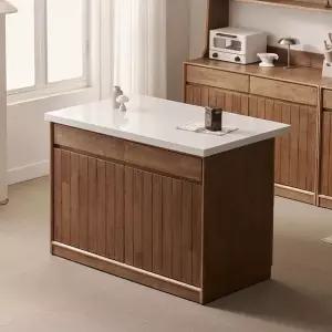 나무뜰 헤이즐 원목 광파오븐 인조대리석 아일랜드 홈바 식탁 서랍 수납장 1200x750 GM542C (착불)