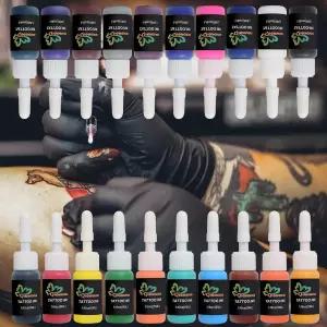 타투 잉크 세트 - 피부 예술 및 바디 메이크업을 위한 20가지 색상 1/6온스(5ml) 병 전문 색소 키트
