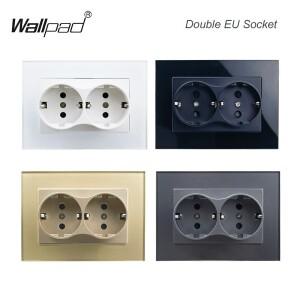 120x86MM 이중 EU 벽 전원 소켓 흰색 강화 유리 패널 2 구멍용 유럽 Stadnard 전기 콘센트