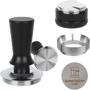 51mm 에스프레소 탬퍼 키트 - 스프링 로드 커피 조절 가능한 깊이 디스트리뷰터 레벨러 자기 투여 깔때기