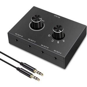 HDMI분배기 웨이2 웨이 5MM 버튼 OUT 스위처 IN 오디오 스위치 스테레오 상자 분배기 음소거 양방향