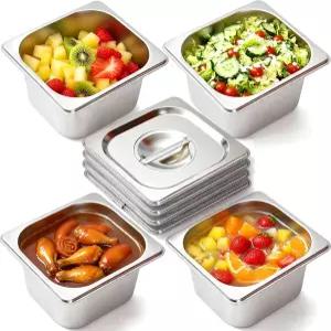 뚜껑이 있는 노타키아 4팩 4인치 깊이 1/6 호텔 팬 스테인리스 스틸 스팀 테이블 레스토랑 뷔페 케이용