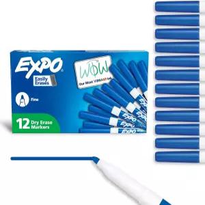 EXPO 드라이 이레이즈 마커 저취 잉크 파란색 미세 팁 12 카운트 - 화이트보드 캘린더 정리 사무실 학교