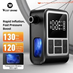 웨스트 바이킹 미니 자전거 전동 펌프 휴대용 MTB 로드 에어 인플레이터 모터용 130 PSI FV 타이어