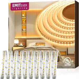 에미테버 LED 스트립 라이트 2700K UL 24V 테이프 웜 화이트 Ra 95 IP30 16.4피트 2.9W/ft 240+루멘/ft