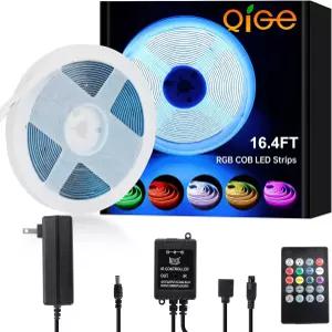 QiGe RGB COB LED 스트립 조명 16.4피트 리모컨이 있는 음악 동기화 색상 변경 룸 침실 거실 주방 홈 파티
