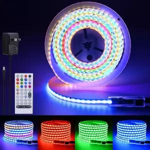 FOSUO RGB+IC COB LED 스트립 16.4피트 WS2811 24V 주소 지정 가능 침실 게임룸 파티 조명용 다색 테이프